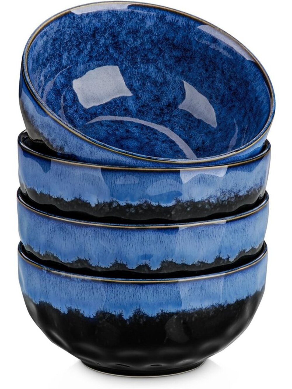 Ceramic Blue Soup Bowls Set of 4 - 24oz Starry Design, Perfect for Dining